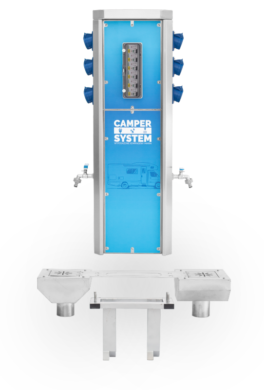 Camper Electro - dostęp do energii elektrycznej, wody oraz odprowadzania wody szarej za pośrednictwem kratki ściekowej